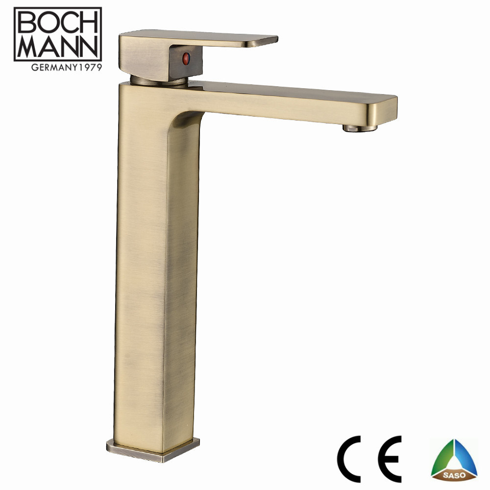 Brass Square Shape Top Counter Basin Faucet in Gold and White Color
