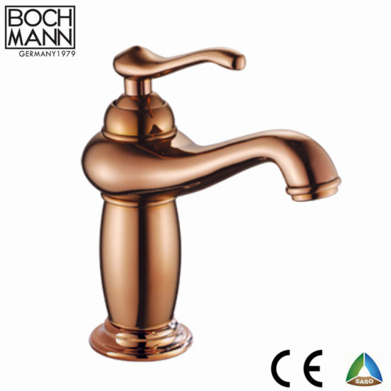 Middle East Economic Price Brass / Zinc Body Gold Rose Gold Basin Water Tap with Saso