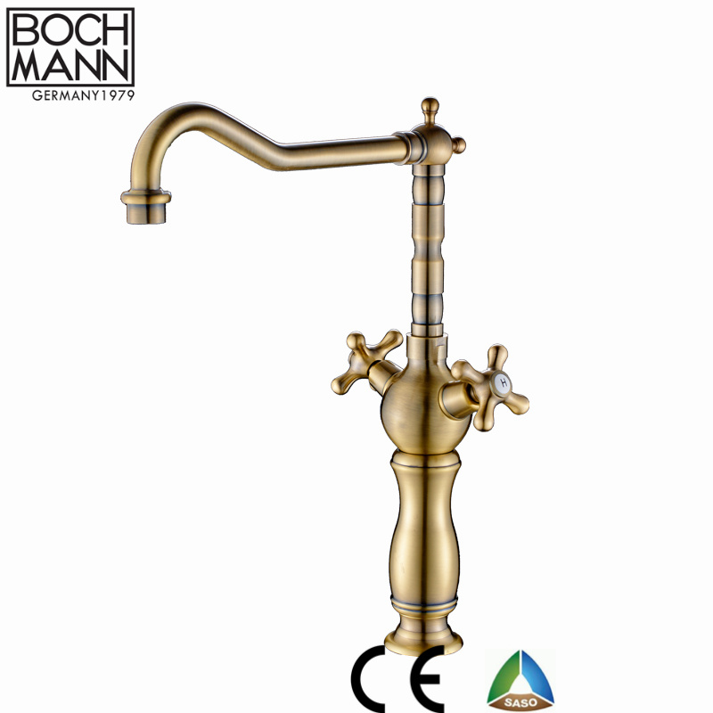 Bronze Color Traditional Full Brass Dual Handle Sink Water Faucet for Kitchen