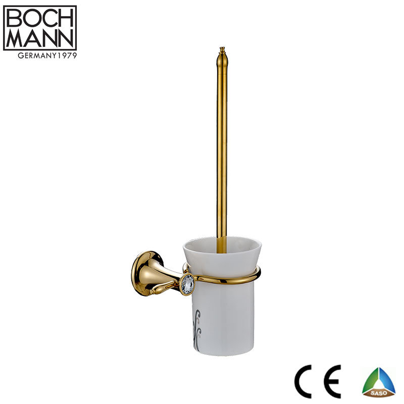 Luxury Design Golden Color Metal Toilet Brush Holder for Bathroom Accessory