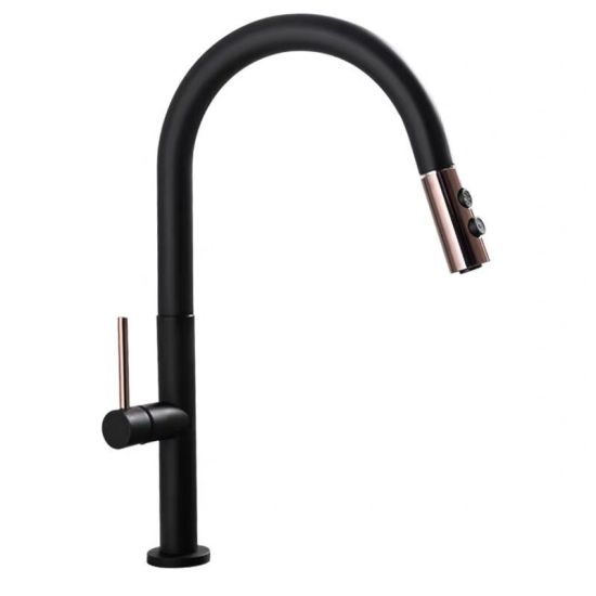 Matte Black White Rose Gold Brass Sink Water Tap with Pull out Sprayer
