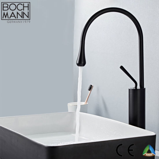 Nordic Style Art Water Drop Black Color Brass High Basin Faucet
