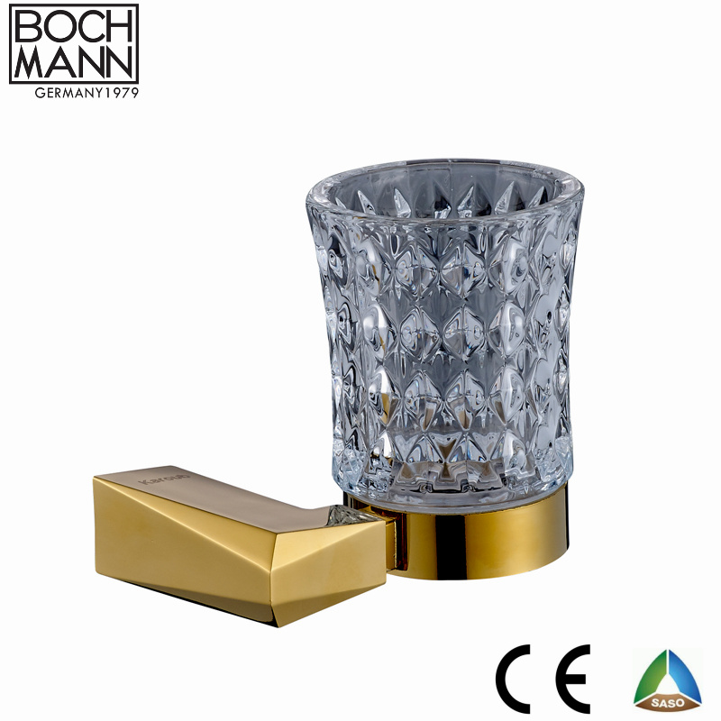 Bathroom Accessory Metal Golden Color Wall Mounted Soap Holder with Crystal Cup