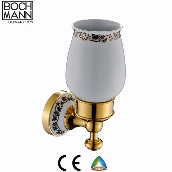 Luxury Traditional Design Golden Color with Ceramic Bathroom Accessory Brass Tumbler Holder