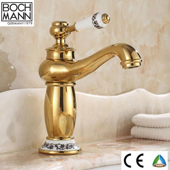 Traditional Design Brass Body Basin Water Mixer with Ceramic Decoration