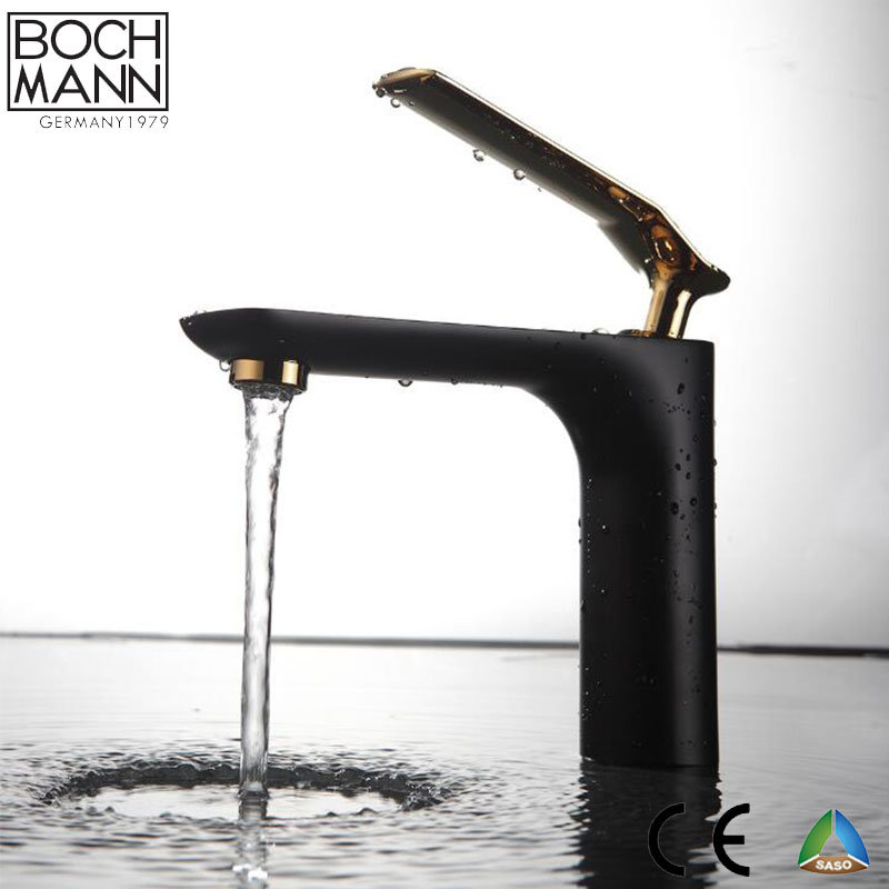 Golden and Black Dual Color Round Body Copper Bathroom Basin Taps