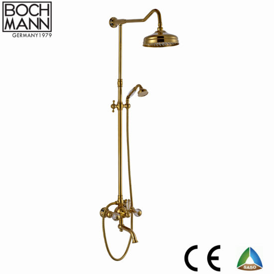 Traditional Luxury Full Brass Golden Sanitary Ware Bathroom Shower Set Tap