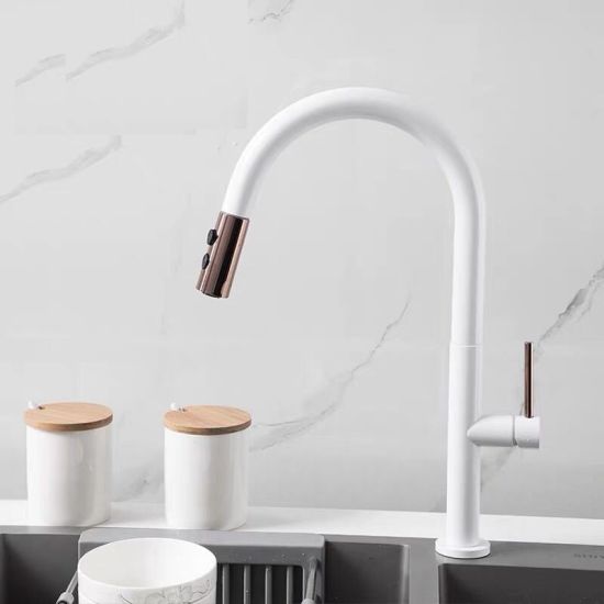 Morden Design Pull out Function Matte Black Brass Kitchen Water Mixer