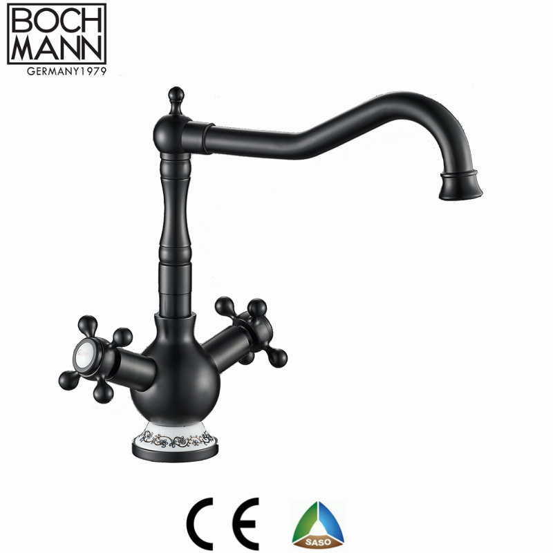 Matte Black Double Handle Luxury Brass Kitchen Sink Tap