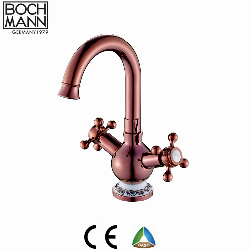 Double Handle Luxury Chrome Gold Rose Gold Art Basin Faucet