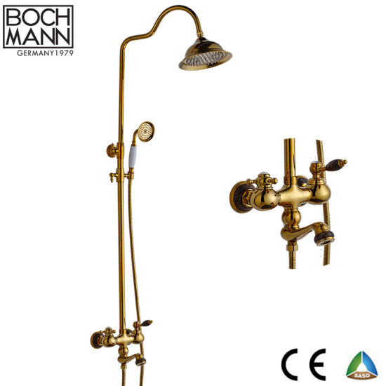 Middle East Gold Rose Gold Color Bathroom Shower Set Faucet with Marble Stone