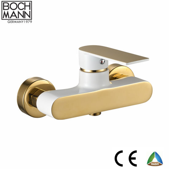 Distributor Golden and White Color Brass Material Long Top Counter Bathroom Water Mixer