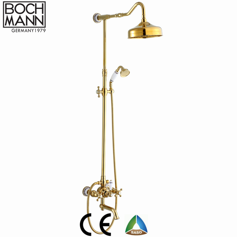 Bochmann Luxury Wall Exposed Gold Color Bath Shower Faucet with Ceramic Decoration