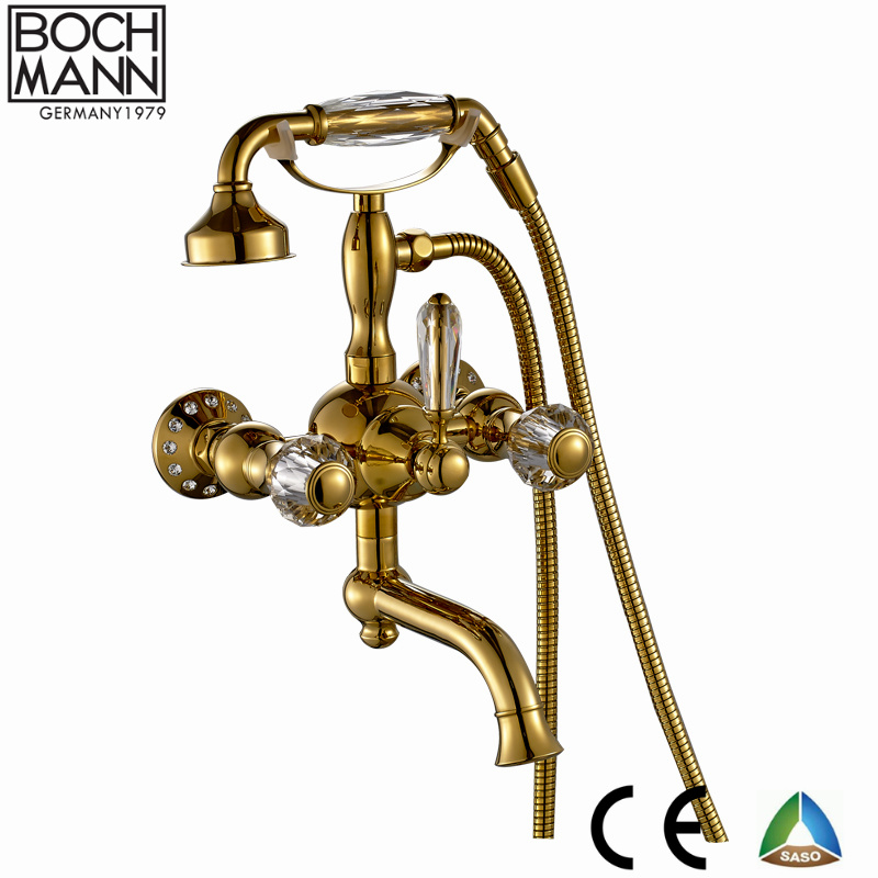 Golden Bathroom Shower Faucet with Crystal Wheel Handle