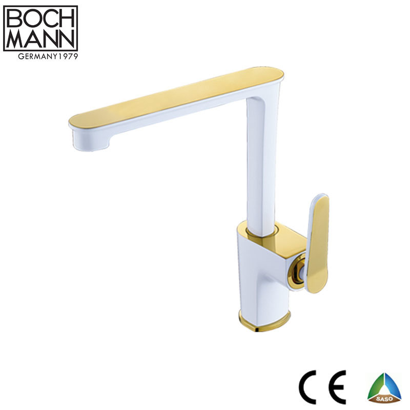 Gravity Casted Brass Body Golden and White Color Kitchen Sink Water Tap