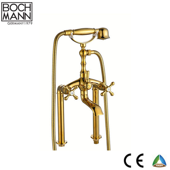 Luxury Chrome Gold Rose Gold Double Handle Bathroom Bath Faucet with Hand Shower