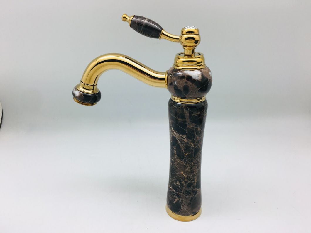 Golden Color High Basin Faucet with Natural Yellow Marble Stone