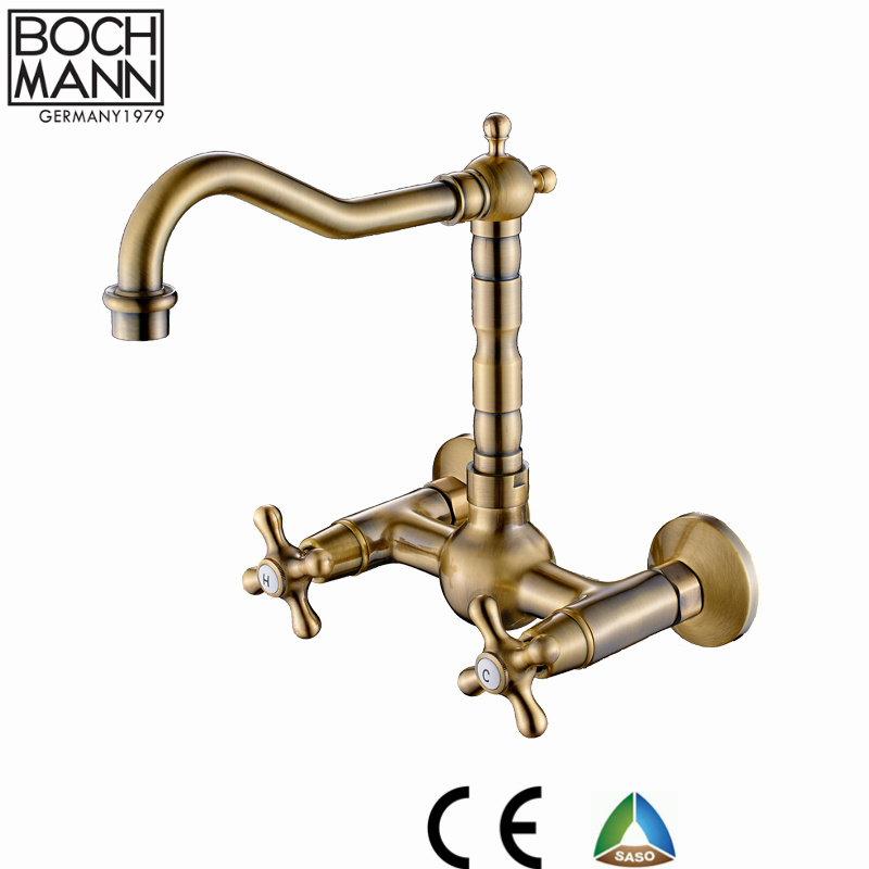 Bronze Color Traditional Full Brass Dual Handle Sink Water Faucet for Kitchen
