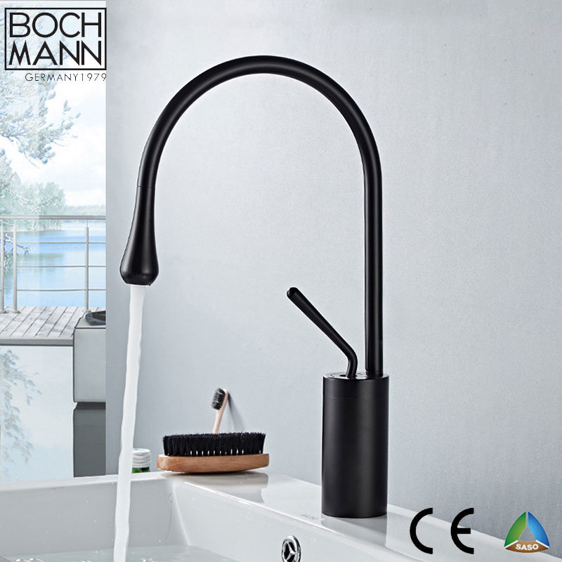 Nordic Style Art Water Drop Black Color Brass High Basin Faucet