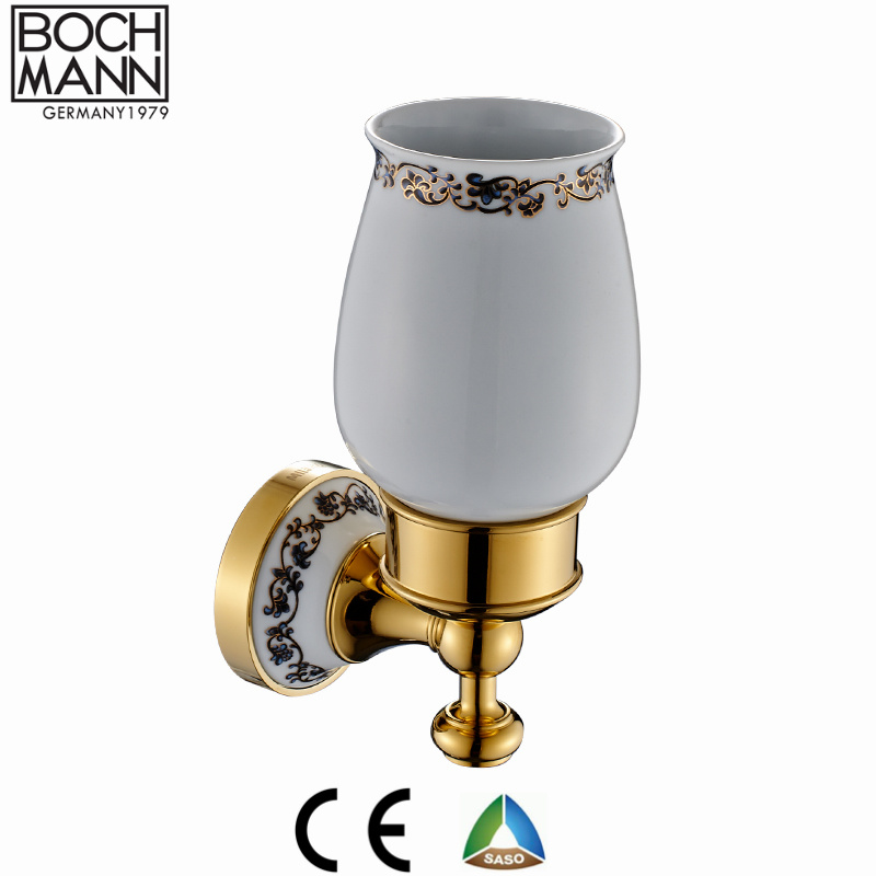 Luxury Traditional Design Brass Rose Gold Color Tumbler Holder with Ceramic Cup
