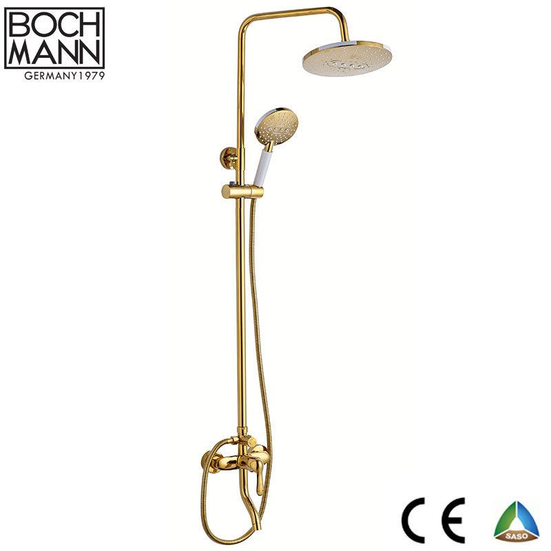 Middle East Gold Brass Body Bathroom Rain Shower Set Tap Faucet with Marble Stone