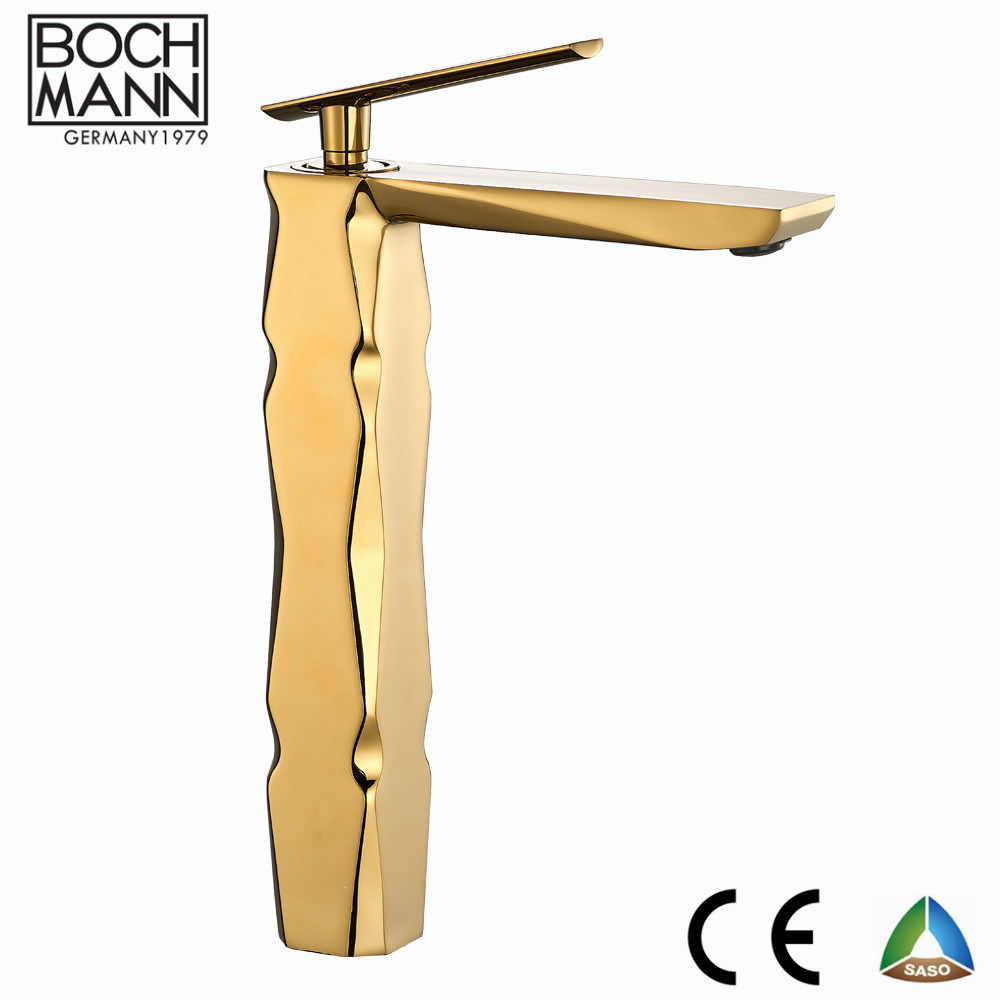 Luxury Design High Quality Golden Color Diamond Shape Long Spout Basin Faucet