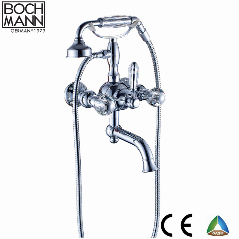Bochmann Contemporary Brass Double Handle with Crystal Ball Wall Shower Mixer
