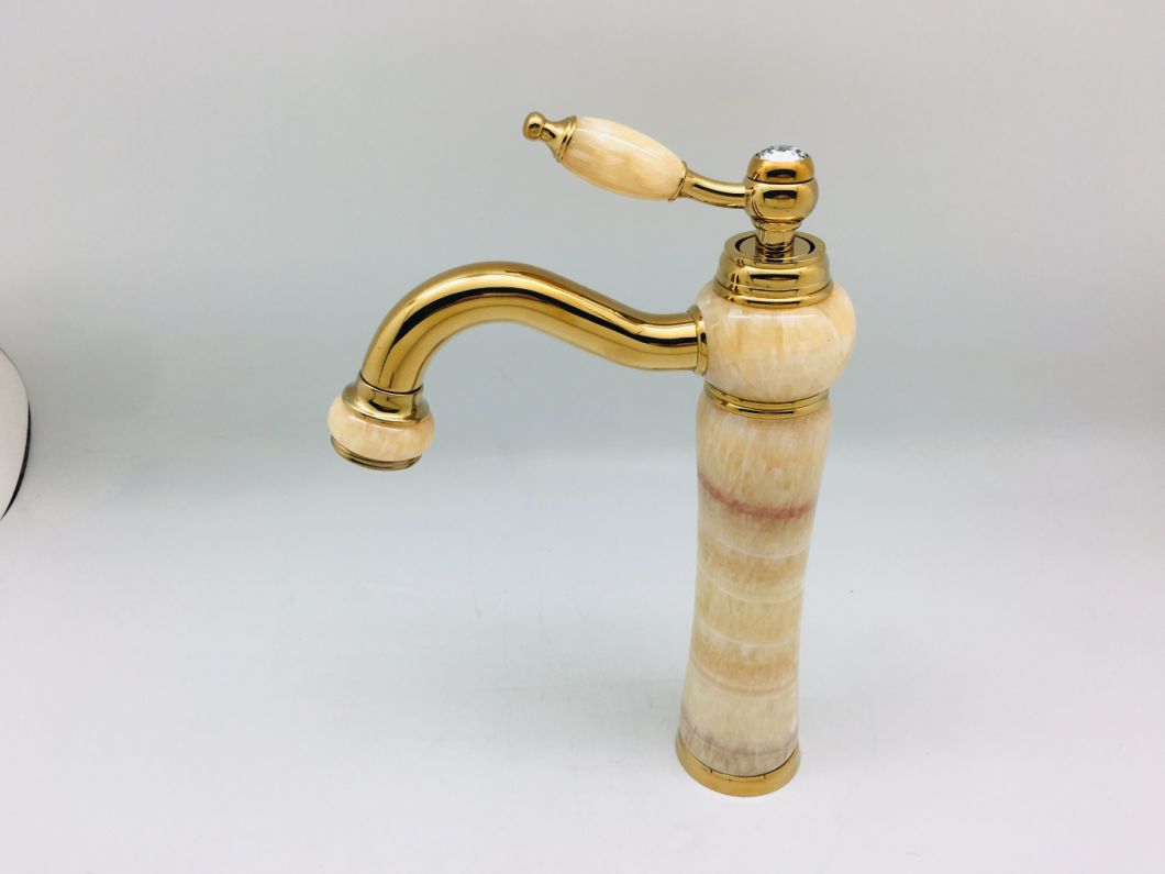 Chrome Plated High Basin Tap with Wooden Color Marble Stone