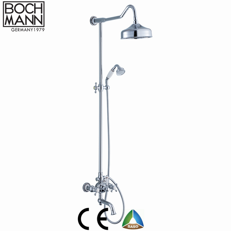 Bochmann Luxury Wall Exposed Gold Color Bath Shower Faucet with Ceramic Decoration