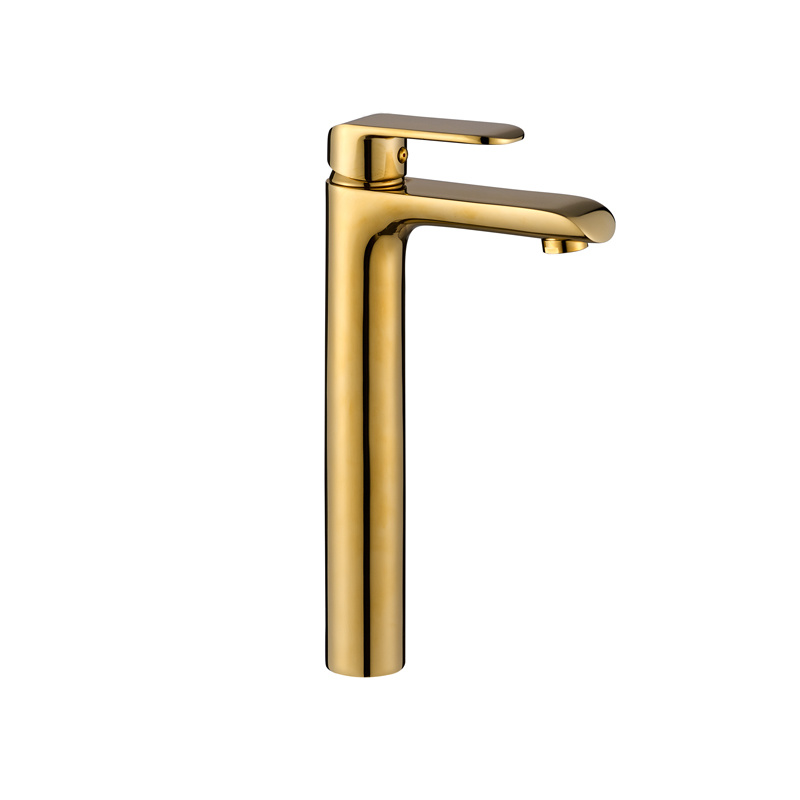 Sanitary Ware Single Handle Brass High Basin Mixer with Gold Color