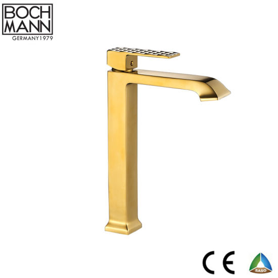 Gold Color Diamond Cutting Design Handle High Basin Water Mixer Featured Image