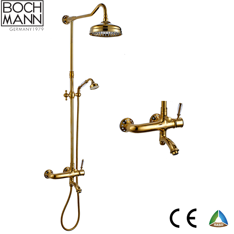 luxury Titannium gold  brass rain shower set faucet for Middle east with crystal decoration Featured Image